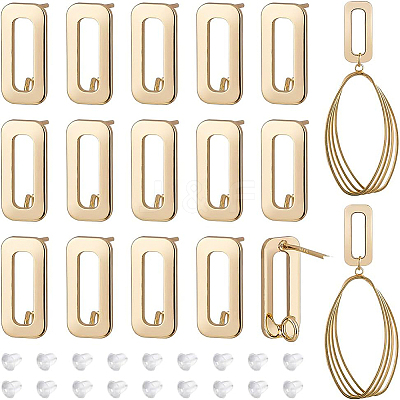16Pcs Brass Rectangle Stud Earring Findings KK-BC0008-51-1