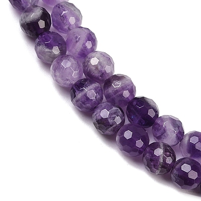 Faceted Round Natural Chevron Amethyst Bead Strands G-L437-22-6mm-1