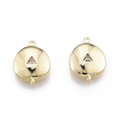 Brass Pave Clear Glass Connector Charms KK-C006-08G-1