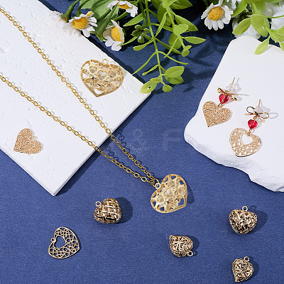 10Pcs 5 Styles Brass Filigree Pendants KK-SC0007-47-1