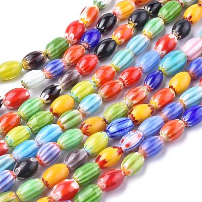 Oval Handmade Millefiori Glass Beads Strands LK-R004-38-1