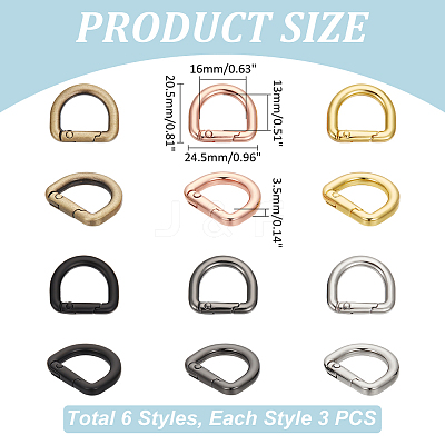 18Pcs 6 Colors Zinc Alloy Spring Gate Rings FIND-UN0004-09-1