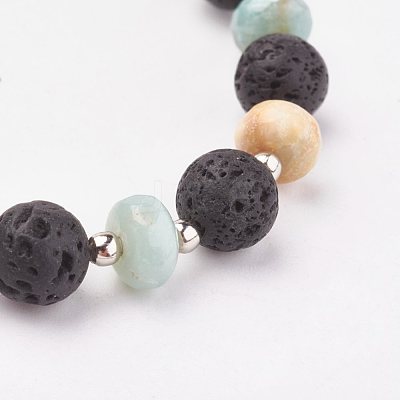Natural Flower Amazonite & Lava Rock Stretch Bracelets X-BJEW-JB03071-05-1
