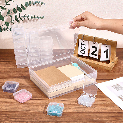 Rectangle Plastic Organizer Storage Boxes with 30Pcs Mini Square Nail Art Small Items Cases CON-PA0001-09-1