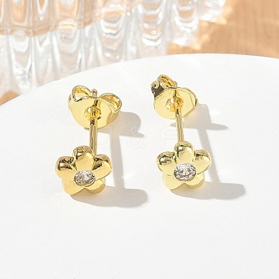 Brass Pave Cubic Zirconia Stud Earrings KK-CBA98BA-21G-1