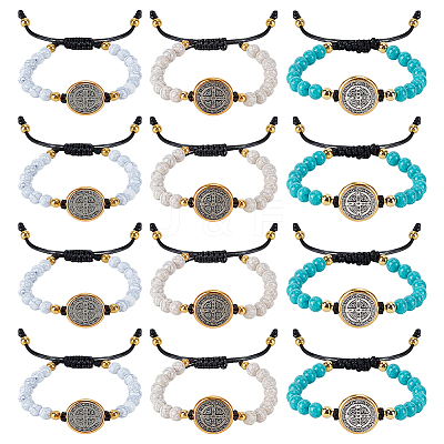 12Pcs 3 Colors Alloy Link Bracelets BJEW-GO0001-42-1