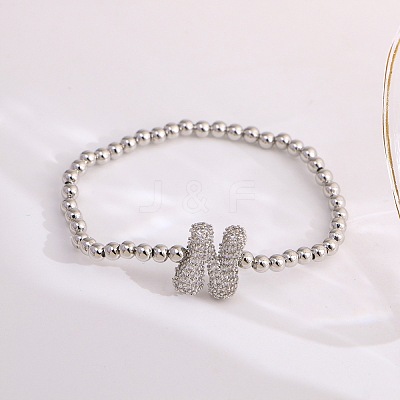 Brass Micro Pave Clear Cubic Zirconia Beaded Stretch Bracelets for Women FS-WG5260F-13-1