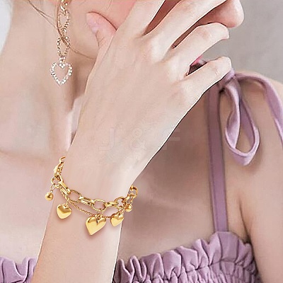 Stainless Steel Heart Charm Bracelets for Women BJEW-BB69676-I-1