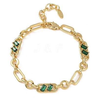 Ring & Paperclip Brass Micro Pave Cubic Zirconia Link Chain Bracelets for Women BJEW-D458-03G-05-1