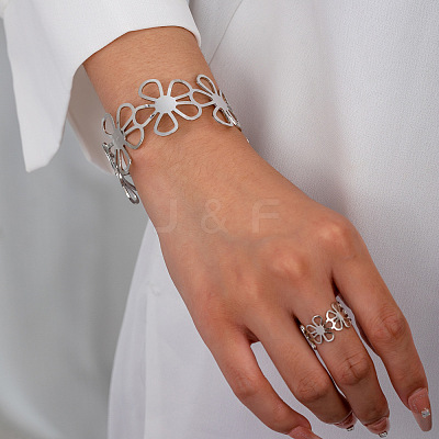 Hollow Flower Alloy Cuff Bangle & Cuff Ring Sets FS-WG3E984-01-1