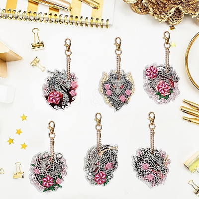 Dragon with Flower Diamond Painting Pendant Decoration Kits PW-WG17767-01-1