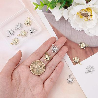 12Pcs 2 Colors Rack Plating Brass Micro Pave Clear Cubic Zirconia Pendants KK-FH0003-95-1
