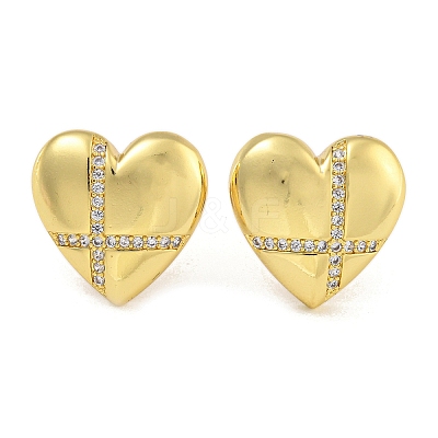 Rack Plating Brass Micro Pave Clear Cubic Zirconia Stud Earrings EJEW-I313-10G-03-1