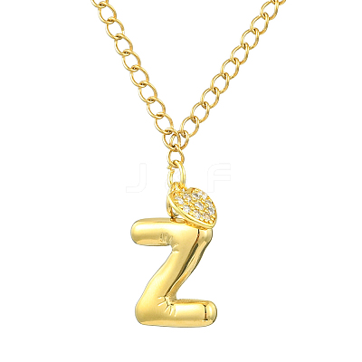 304 Stainless Steel Clear Cubic Zirconia Heart & Letter Pendant Curb Chain Necklaces for Women NJEW-FS00012-27Z-1