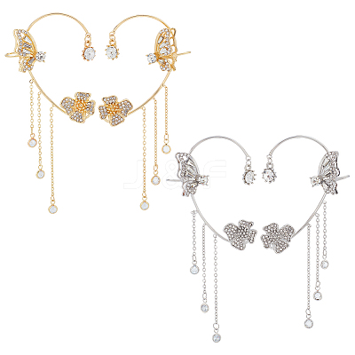 4Pcs 4 Style Butterfly & Flower Crystal Rhinestone Climber Wrap Around Earrings EJEW-AN0001-01-1