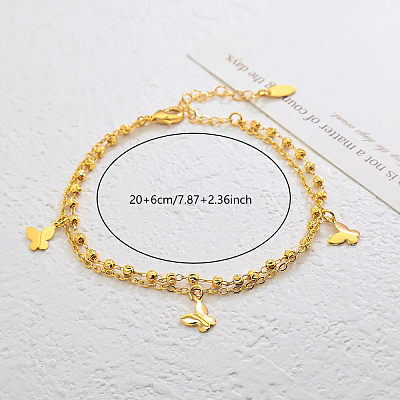 Vintage Beach Brass Butterfly Tassel Double Layer Chain Anklets for Women OZ0830-1