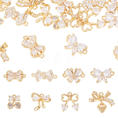 16Pcs 8 Styles Brass Micro Pave Cubic Zirconia Pendants KK-TA0002-49-1