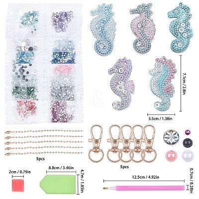DIY 5D Sea Horse Diamond Painting Keychain Kit DIY-WH0161-59A-1