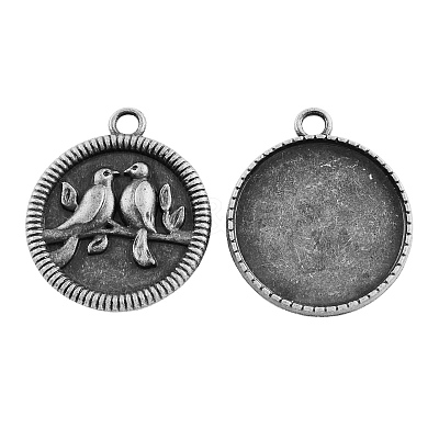Tibetan Style Alloy Carved Birds Pendant Cabochon Bezel Settings X-TIBEP-M018-13AS-NF-1