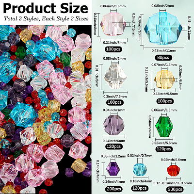 1240Pcs 9 Styles Transparent Glass Beads EGLA-PA0001-07-1