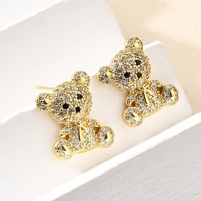 Bear Brass Micro Pave Cubic Zirconia Stud Earrings & Pendant Necklaces Sets SJEW-Z002-01G-1