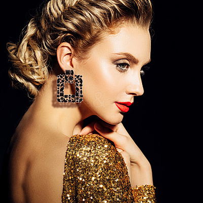 4 Pairs 4 Colors Rhinestone Hollow Square Dangle Stud Earrings EJEW-AN0004-37-1