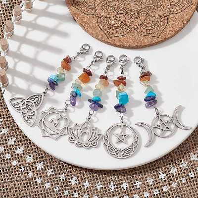 Chakra Natural Gemstone Chips Pendant Decorations HJEW-JM01271-1