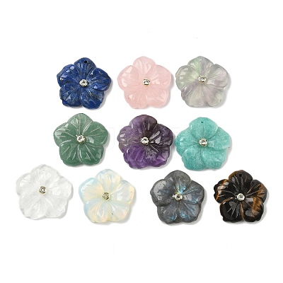Natural & Synthetic Mixed Gemstone Carved Pendants G-P585-02G-1