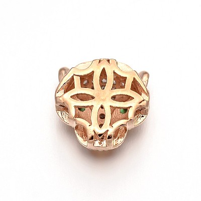 Rack Plating Brass Micro Pave Cubic Zirconia Leopard Hollow Beads ZIRC-I012-18RG-RS-1