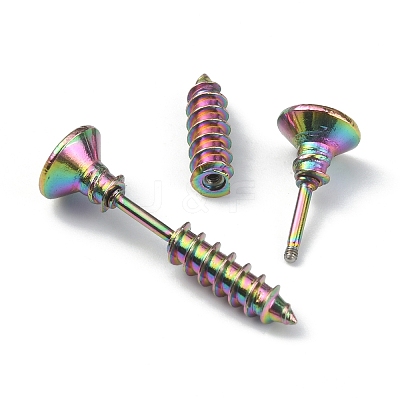 304 Stainless Steel Screw Shape Front Back Stud Earrings STAS-WH0061-23M-1