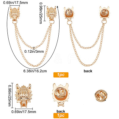 2Pcs 2 Style Men's Dragon Suit Collar Brooches JEWB-GF0001-22G-1