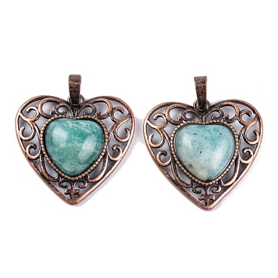 Natural Amazonite Peach Love Heart Pendants G-G158-01-11-1