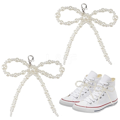 Plastic Imitation Pearl Bowknot Shoe Charms DIY-WH20002-152D-1