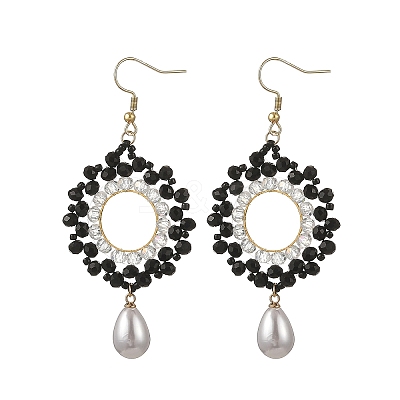 Brass Glass Beads Dangle Earrings EJEW-MZ00764-02-1