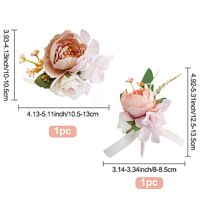 2Pcs 2 Style Silk Cloth Imitation Peony Corsage Boutonnieres AJEW-CP0001-59B-1