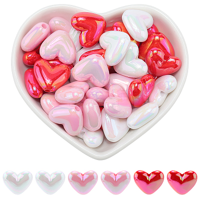 60Pcs 3 Colors Valentine's Day Themed UV Plated Plastic Beads DIY-SP0003-06-1