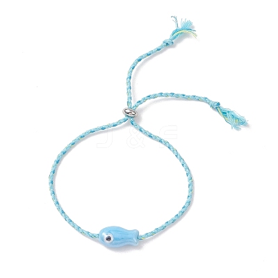 5Pcs Fish Handmade Porcelain Beads Slider Bracelets for Women BJEW-JB13174-1