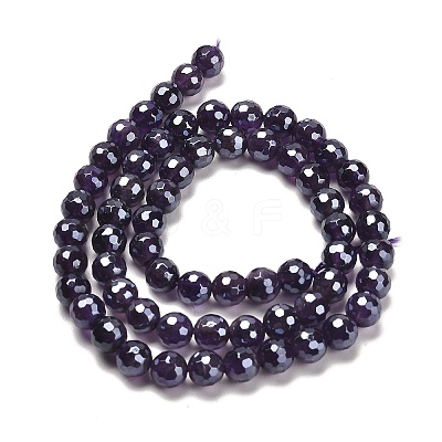 Electroplated Natural Amethyst Round Beads Strands G-L598-A05-01-1