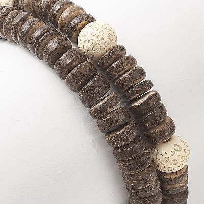 2Pcs 2 Style Cross Natural Wood & Coconut Beaded Stretch Bracelets Set for Women BJEW-JB09317-1