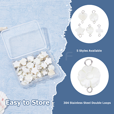 50Pcs 5 Styles Natural Freshwater Shell Connector Charms PALLOY-HS00009-1
