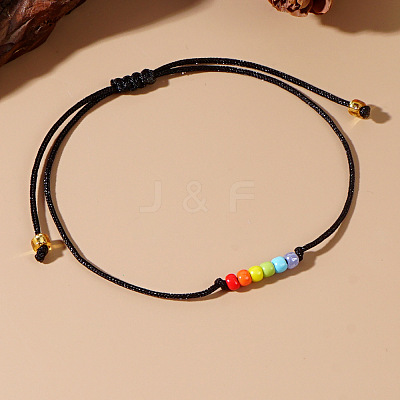Pride Month Rainbow Glass Seed Bead Braided Bead Bracelets XU2800-2-1
