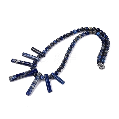 Natural Lapis Lazuli Round Beaded Fan Bib Necklaces NJEW-N064-04C-1