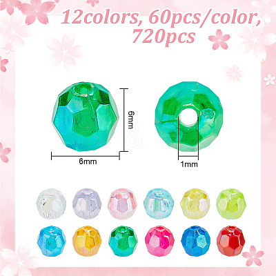 720pcs 12 Colors Eco-Friendly Transparent Acrylic Beads TACR-GO0001-01-1