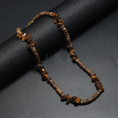 Bohemian Natural Tiger Eye & Coconut & Shell Surf Punk Beaded Necklaces for Men NI4745-2-1