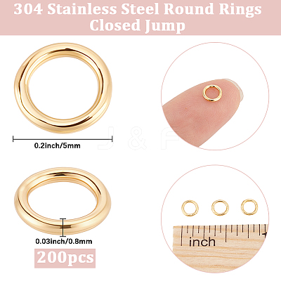 200Pcs 304 Stainless Steel Round Rings STAS-BBC0010-21B-1