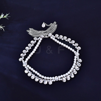 Alloy Crystal Rhinestone Teardrop with Plastic Imitation Pearl Beaded Double Layer Waist Belly Chains for Women FS-WG13B7D-01-1