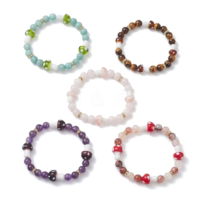 Natural Gemstone & Lampwork Beads Stretch Bracelets for Women BJEW-JB13317-1