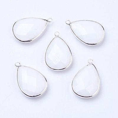 Silver Color Plated Brass Glass Teardrop Pendants GLAA-M006-A-22S-1