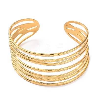 304 Stainless Steel Multi Line Cuff Bangles BJEW-F457-05G-1
