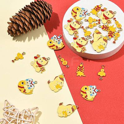 24Pcs 6 Styles New Year's Day Alloy Enamel Pendants ENAM-FS0004-29-1